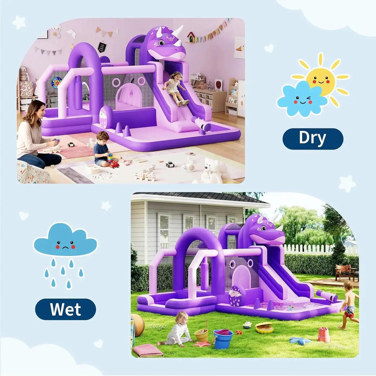 Large Inflatable Bounce House with Water Slide,Dinosaur Themed Jumping Castle for Kids Indoor/Outdoor Backyard,Fun-Quick Setup from PriceLows™
