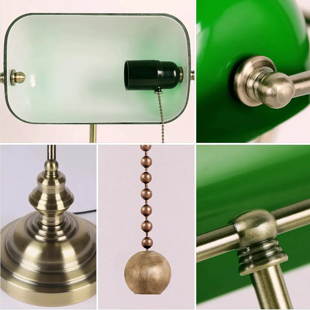 Vintage glass banker‘s lamp zipper switch desk lamp bedroom home stuy restaurant library office light night lamp from PriceLows™
