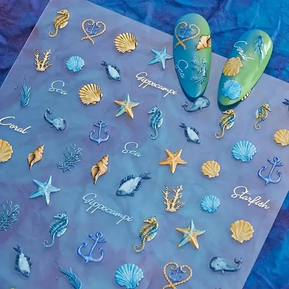 1pc Ocean Nail Art Stickers 5D Summer Starfish Seashell Nail Decals Decoration Y2K Embossed Nail Art Supplies Manicure Slider from PriceLows™