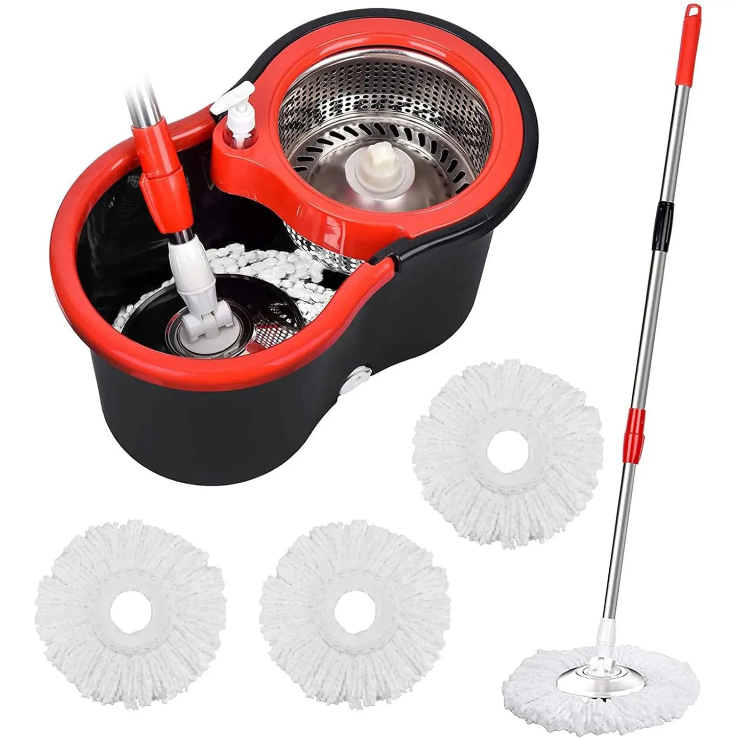 360° Spin Mop Bucket Set with Wringer, Stainless Steel Basket & Rotating Microfiber Mop Head from PriceLows™