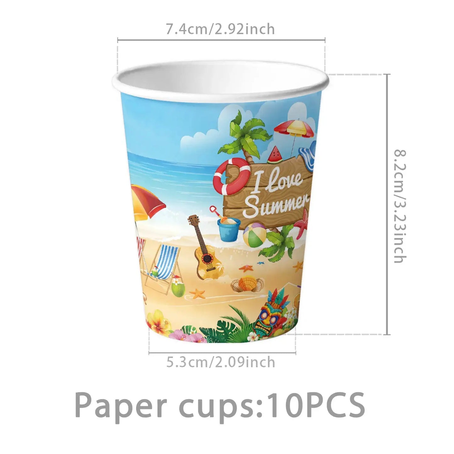 Summer Beach Party Tableware Set | Paper Plates Cups Napkins With Tablecloth