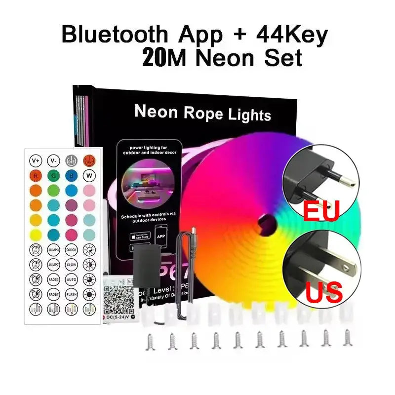 Outdoor Rgb Neon Led Lights Strip 24V 15 Meters 20 Meter 5 Meters 10M Bluetooth App Remote Control Neon Outside Christmas Light from PriceLows™