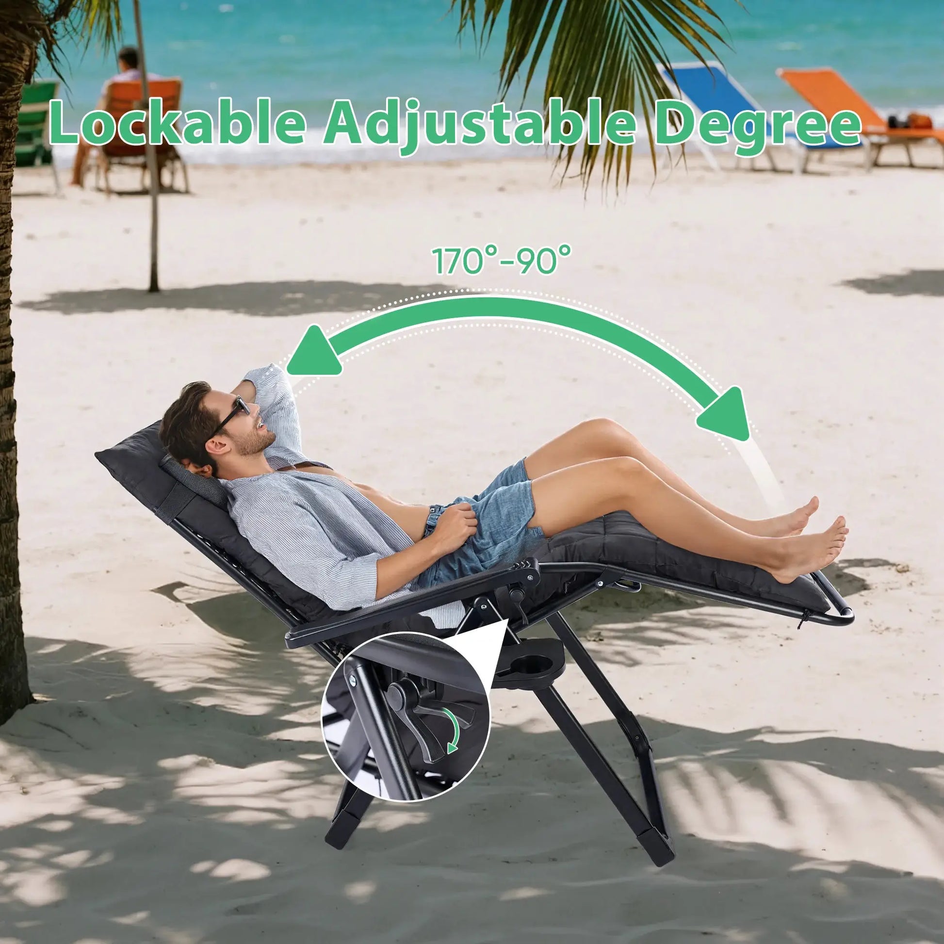 JHK Zero Gravity Recliner Camping Patio Lounge Chair Folding Portable with Cup Holder Trays Removable Cushion For Outdoor Garden from PriceLows™
