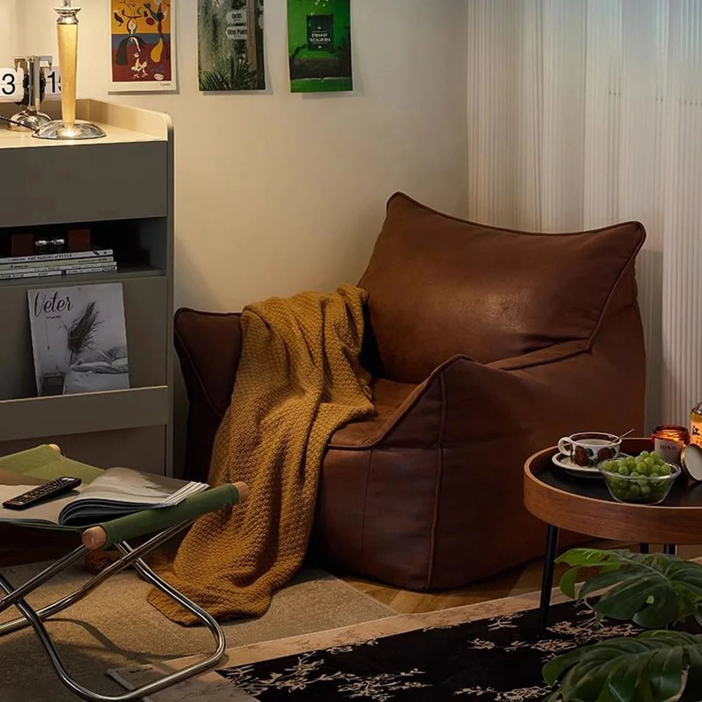 Bean Bag Sofa | Synthetic Leather | Footrest Included | Single