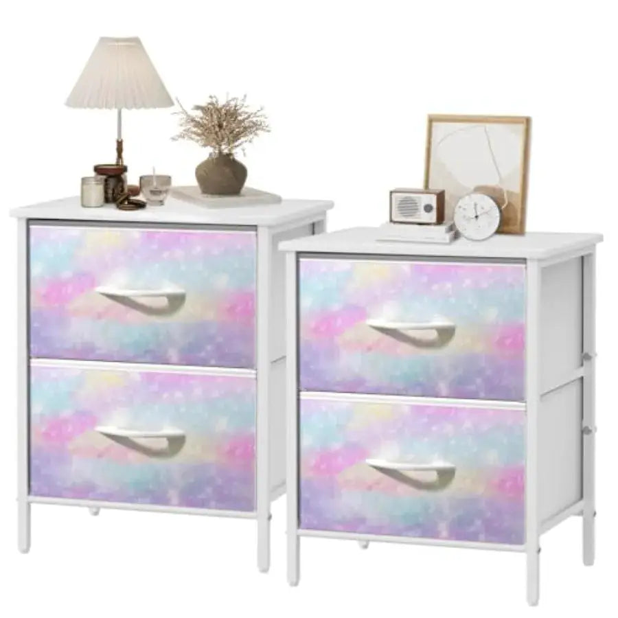 Nightstand Set of 2, Dresser with 2 Drawers, Steel Frame Bedside Furniture, Wood Top Fabric Night Stand, Colorful End Table for from PriceLows™