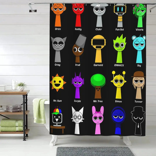All My Sprunki Game Toys Shower Curtain Bathroom Polyester Waterproof Bath Curtains with Hooks from PriceLows™