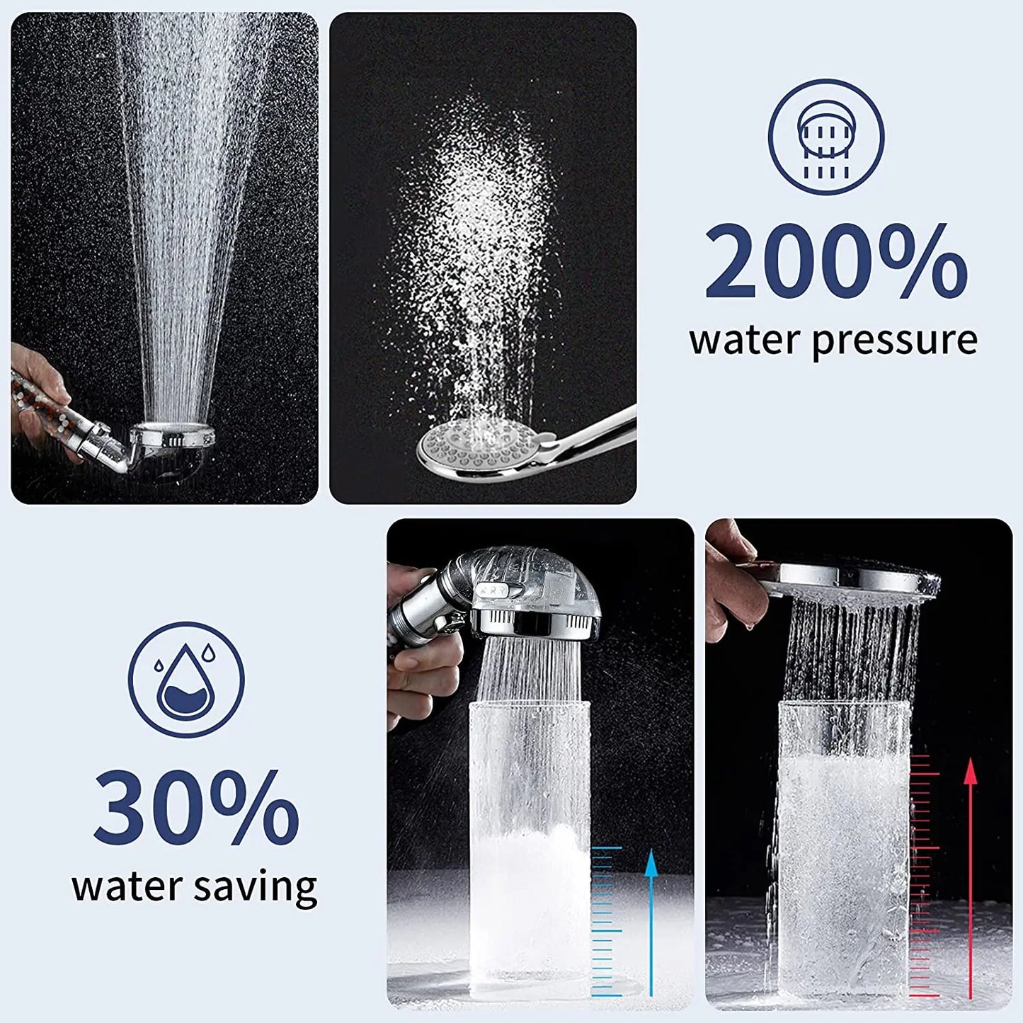 Shower Head | 3 Modes High Pressure With On Off Switch | Mineral Balls Filter Water | Handheld