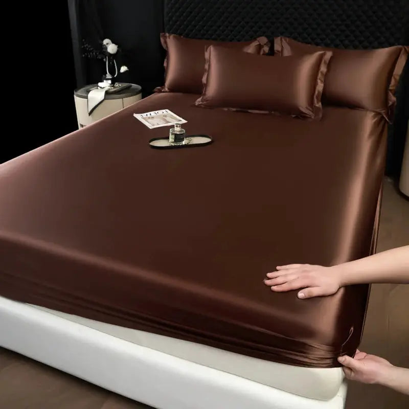 Solid Color Fashion Satin Fitted Sheet Rayon Mattress Cover with Elastic Band Bed Sheet for Bedding 140x200 160x200 from PriceLows™