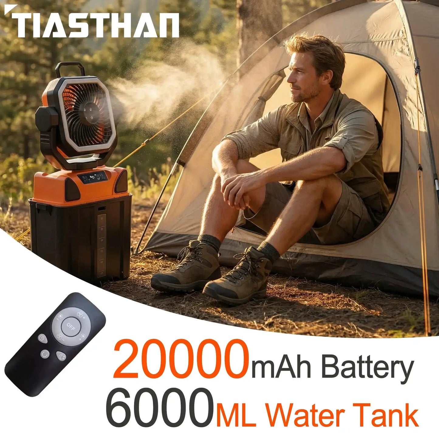 50000mAh Portable Camping Fan with Remote Contral 4 Wind Speeds Fast Charging for Outdoor Fishing Travel Cooling Electric Fan from PriceLows™