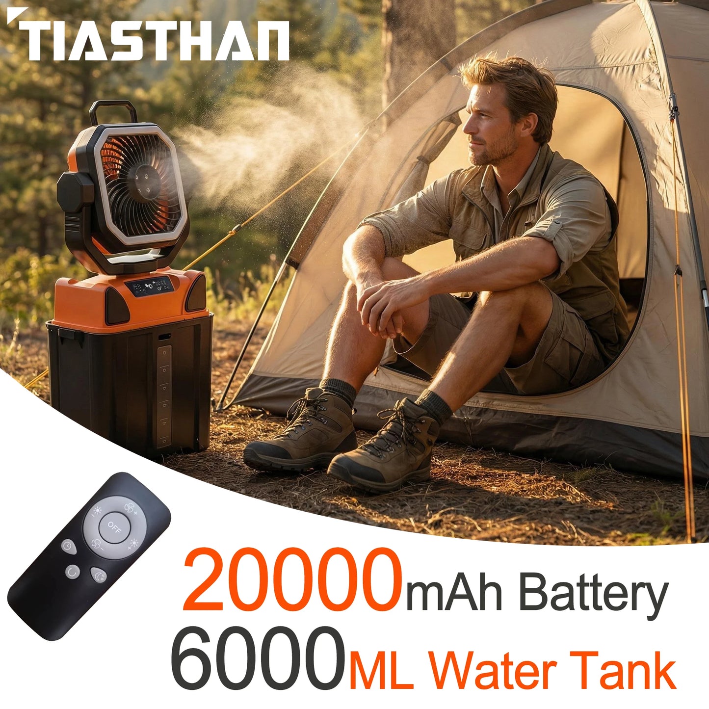 Portable Camping Fan | 50000mAh Battery | Remote Control 4 Speeds | One Size