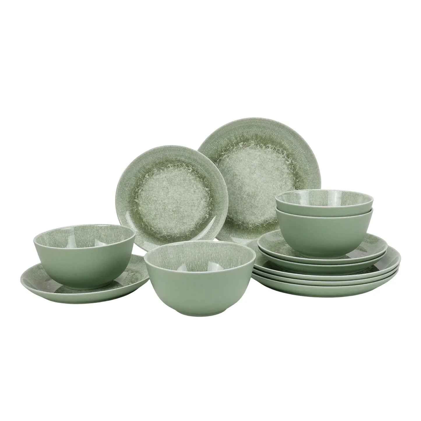 12-Piece Bamboo Melamine Dinnerware Set, Green Reactive Glaze, Eco-Friendly Tableware for Home, Kitchen, Outdoor, Parties from PriceLows™