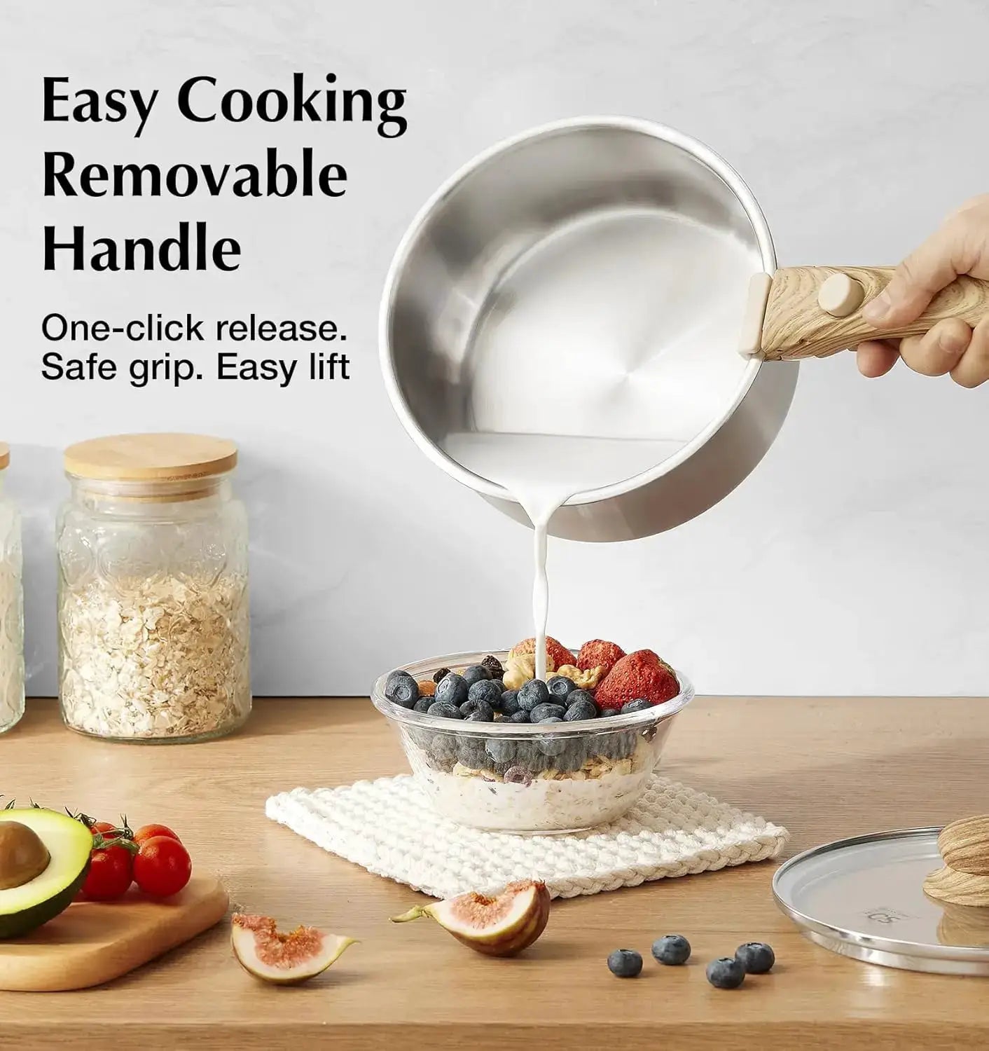 Stainless Steel Saucepan Set 1.5QT & 2QT & 3QT, Stainless Steel Pot with Removable Handle, Induction Compatible Pots from PriceLows™