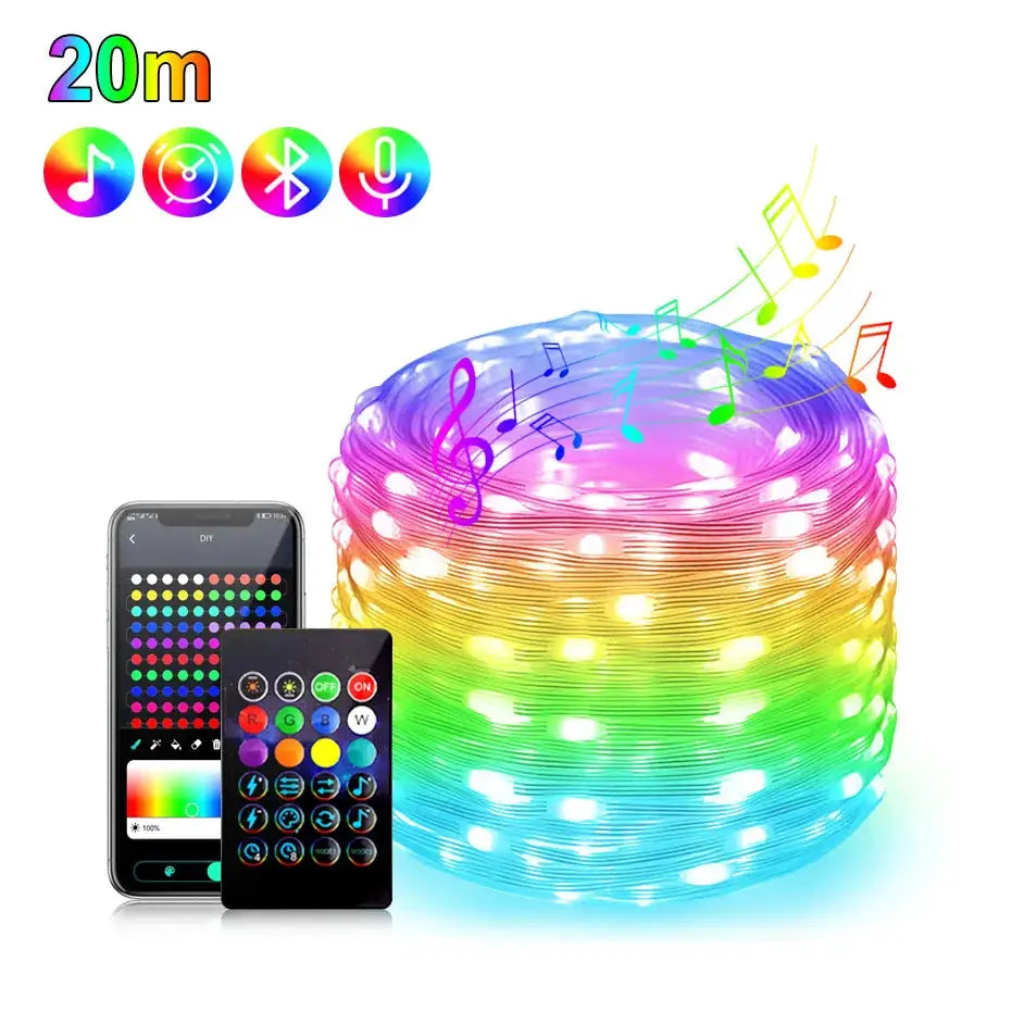 Bluetooth Smart USB LED Fairy String 5V RGBIC Music Sync Led Strip light IP67 Waterproof for Holiday Christmas Party Decoration from PriceLows™