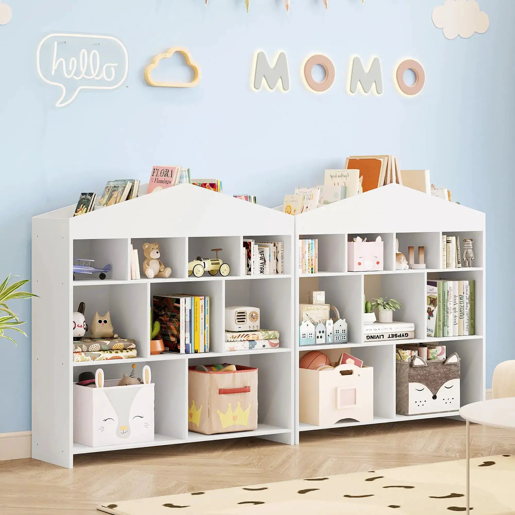 9-Cubby Toy Storage Organizer White Bookcase Toddlers Playhouse Cabinet Shelf for Boys Girls Wooden Storage Toy Shelf for Playro from PriceLows™