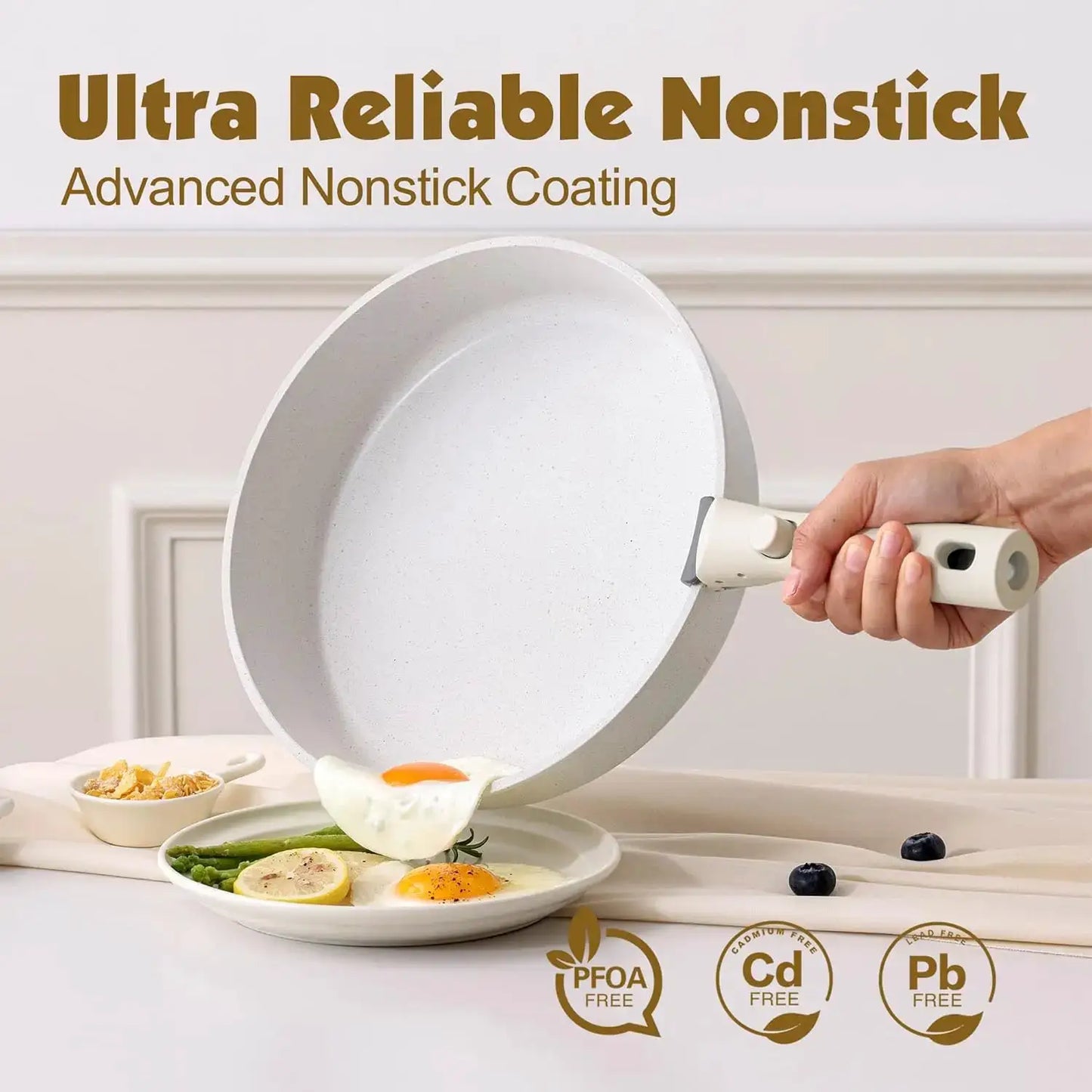17 Piece Nonstick Pots and Pans Set, Detachable Handle Cookware, Induction Ready, Oven Safe, PFOA Free, White from PriceLows™