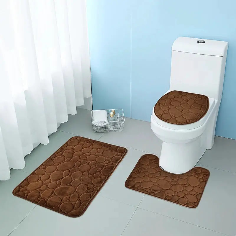1 Set of Solid Color Simple Bathroom Water-absorbing and Non-slip Floor Mat Stone Pattern, Comfortable and Soft, Three-piece Set from PriceLows™