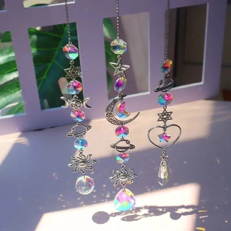 Crystal Wind Chime Moon Sun Catcher Diamond Prisms Pendant Dream Catcher Rainbow Chaser Hanging Drop Home Garden Decor Windchime from PriceLows™