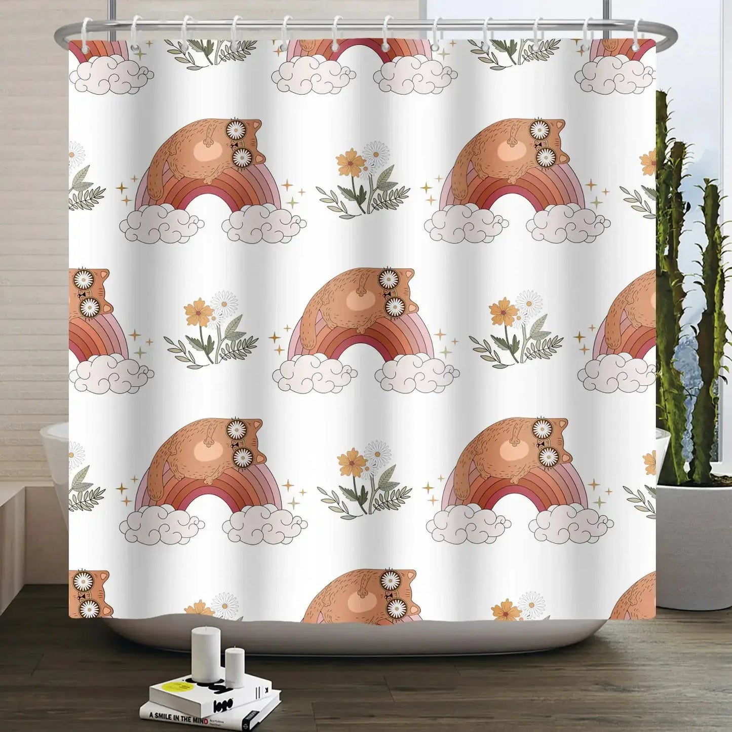 Cartoon Cat Shower Curtain Funny Animal Cute Cat Dog Kids Print Waterproof Bath Bathroom Shower Curtains Decoration with Hooks from PriceLows™