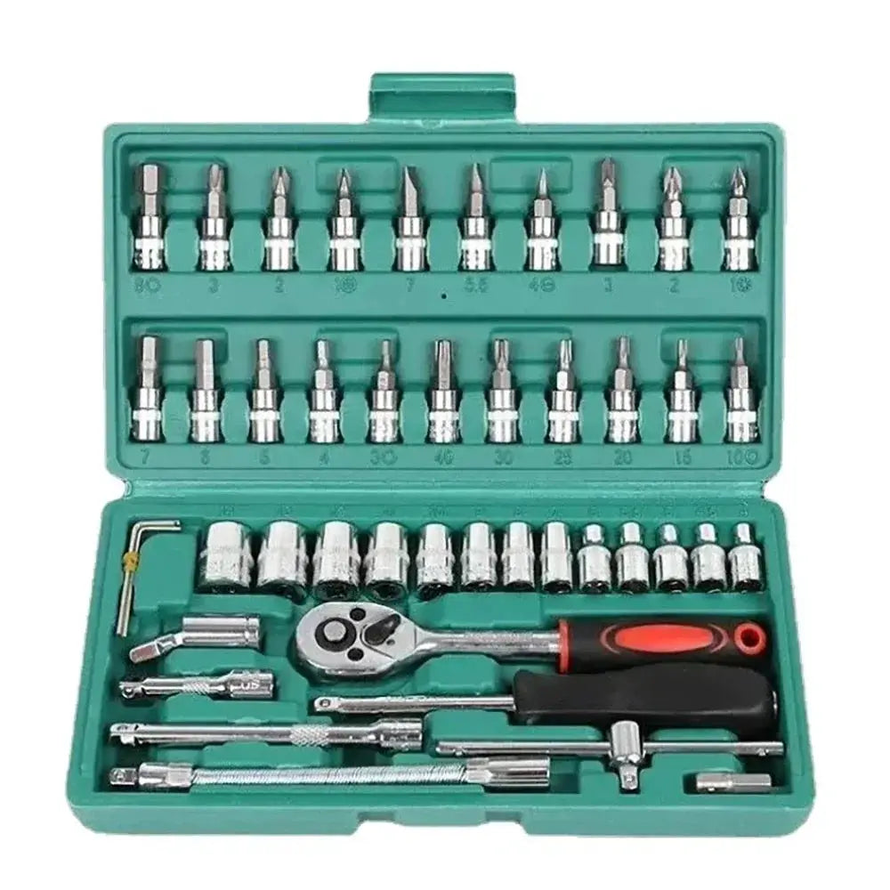 46PCS Motorcycle Toolbox Set Drive Socket Ratchet Wrench Set Complete Car Repairing Kit For Auto And Bicycle Maintenance Tools from PriceLows™