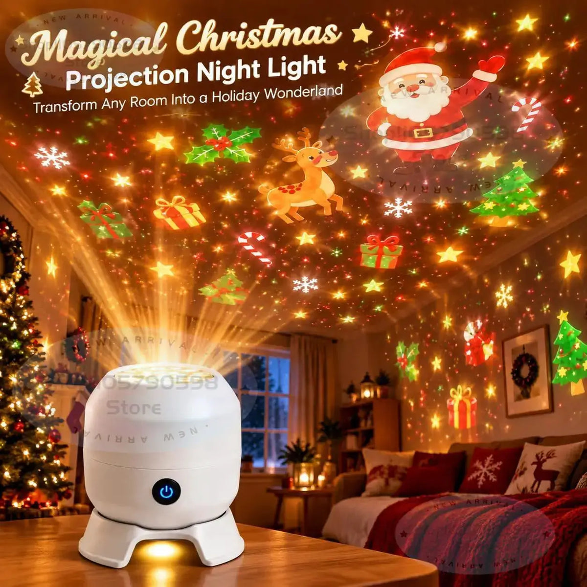 Christmas Projection Night Light | Wall Ceiling Display | Plug In | Holiday