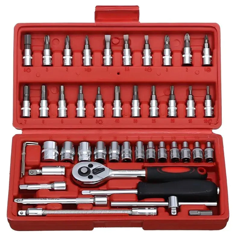 46PC Socket Wrench Set Household Chrome Vanadium Steel Motorcycle Auto Car Repair Tool Ratchet Torque Combo Mechanical Tools Box from PriceLows™