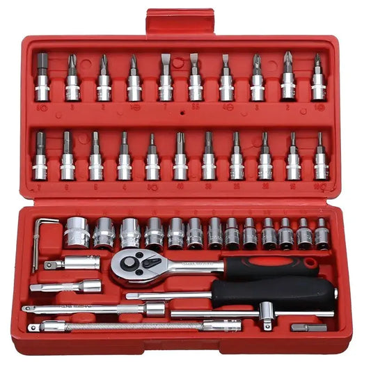 46PC Socket Wrench Set Household Chrome Vanadium Steel Motorcycle Auto Car Repair Tool Ratchet Torque Combo Mechanical Tools Box from PriceLows™