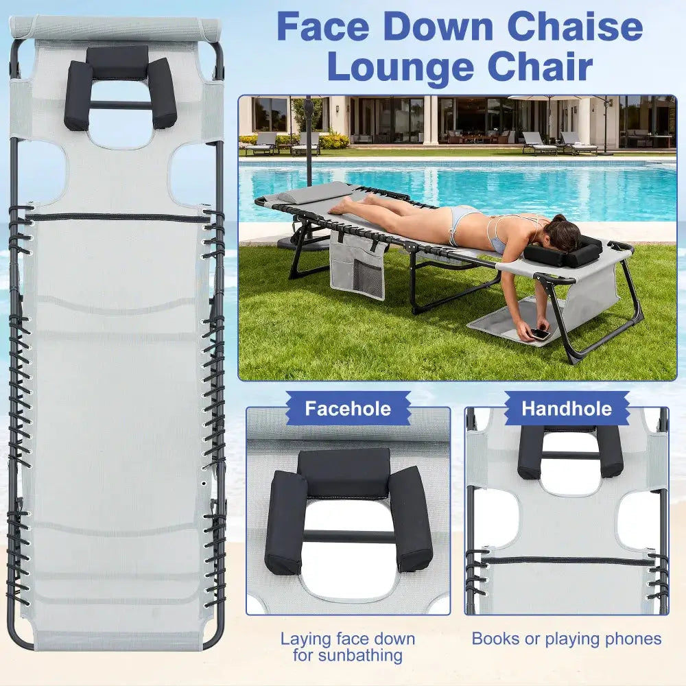Face Down Chaise Lounge Chair 5-Position Adjustable Foldable Tanning Chair with Face & Arm Holes for Pool Beach Patio Lawn 2Pcs from PriceLows™