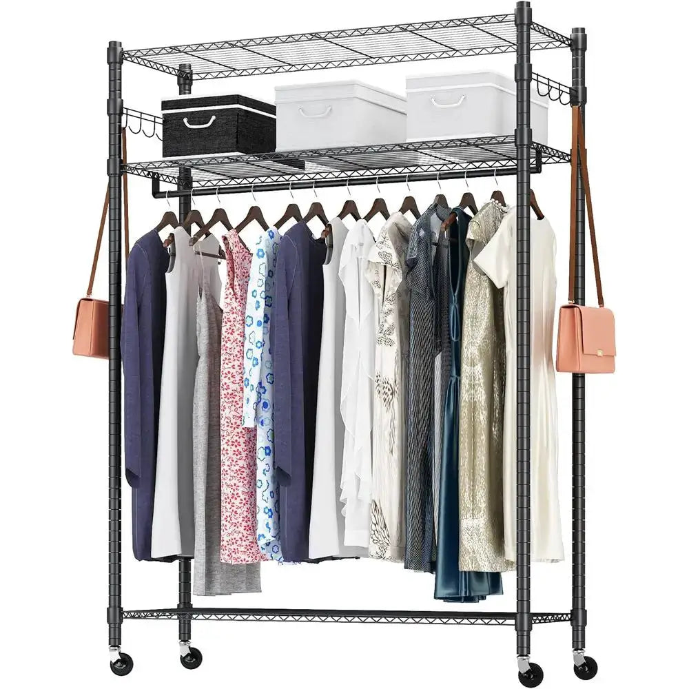 Portable Heavy-Duty Metal Clothing Rack with Wide Hanging Space and Adjustable Shelves from PriceLows™
