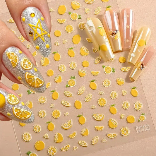 Summer Lemon Nail Art Stickers 5D Fruit Self-Adhesive Stickers Decal for Manicure Decoration DIY Embossed Supply for Face Body from PriceLows™