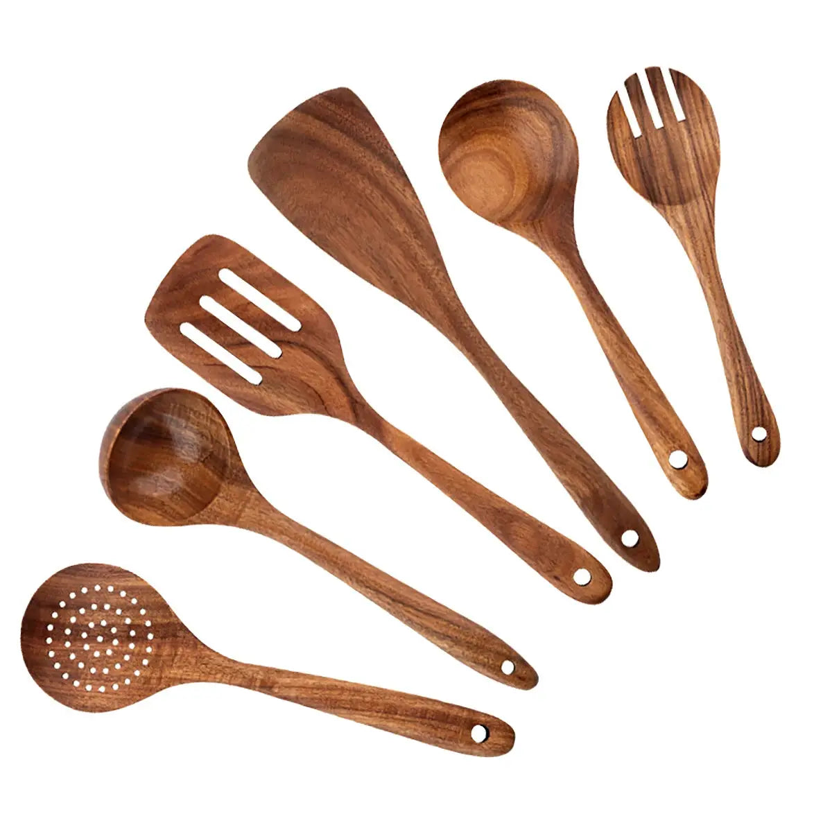 Wooden Kitchen Utensils | Natural Finish | Storage Bucket Included | 5 Piece