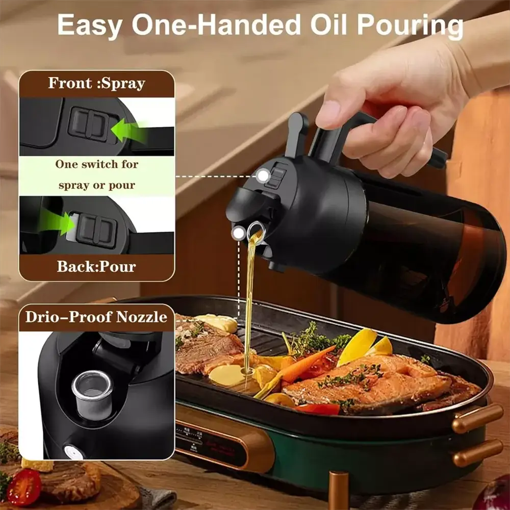 Oil Sprayer And Dispenser | 16oz Capacity | Glass Bottle | 2-In-1 Design