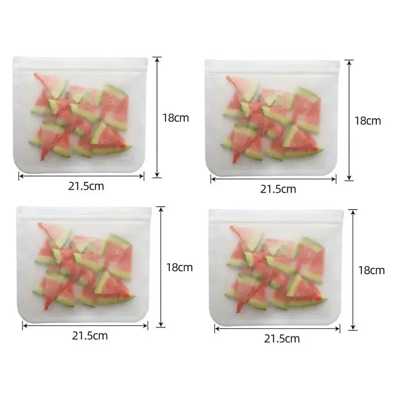 Silicone Food Storage Bags | Stand Up Zip | Leakproof Reusable | 1/2/3/4 Pcs