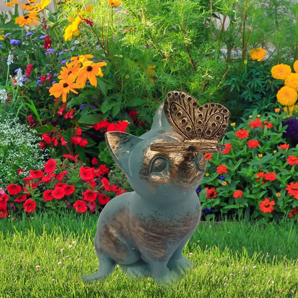Resin Kitten Statue with Butterfly Ornament Cat Animal Sculpture Handicraft Waterproof Home Decor for Courtyard Lawn from PriceLows™