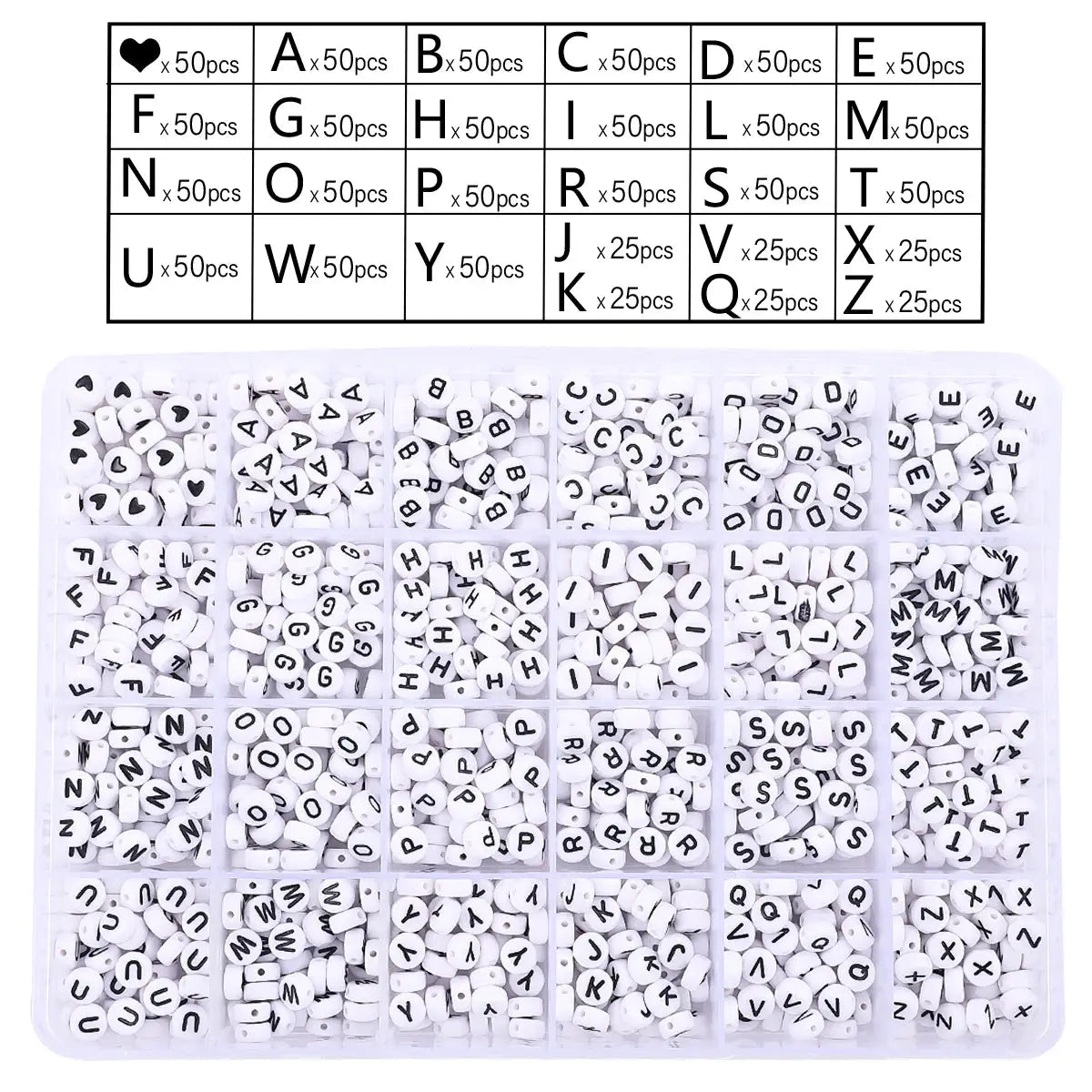 Acrylic Alphabet Beads | 6x6/4x7mm | Heart Shape | DIY Craft Kit