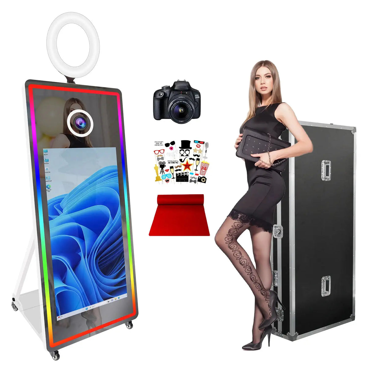 Magic Mirror Photo Booth | 65 Inch Frame | 43 Inch Touchscreen | LED Lighting
