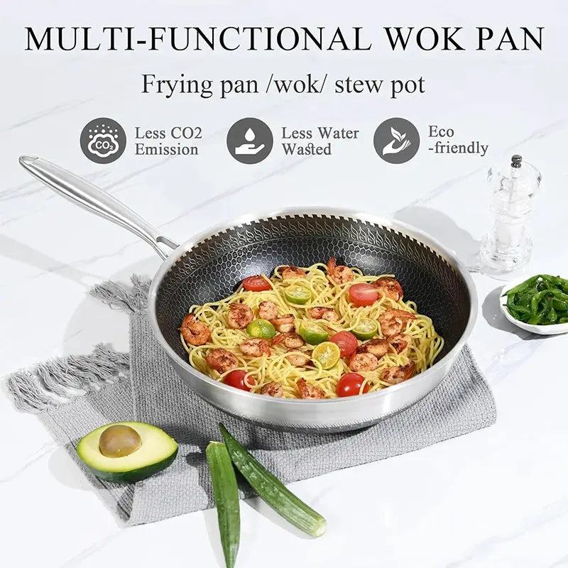 Wok Pan | 28 cm Diameter | Induction Compatible | Glass Lid Included