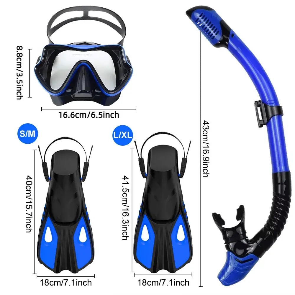 Mask Fin Snorkel Set Snorkel Gear for Adult Panoramic View Snorkel Mask Adjustable Dive Flipper Dry Top Snorkel and Travel Bag from PriceLows™