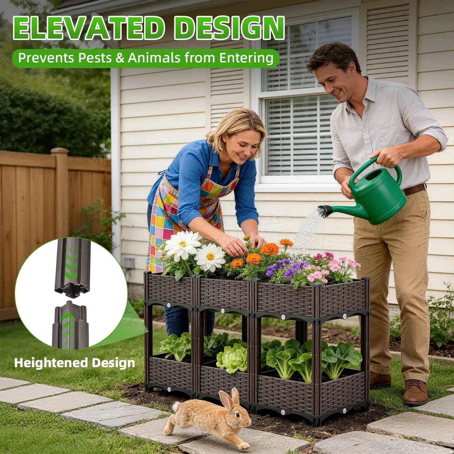 Elevated Raised Garden Bed with Legs Large, 6 Grids Divider Planter Box Outdoor PP Plastic Flower Plant Container, Double Layered Space Saving, for Vegetables Herbs with Drainage Holes Stand Up Gardening, for Patio Backyard B from PriceLows™