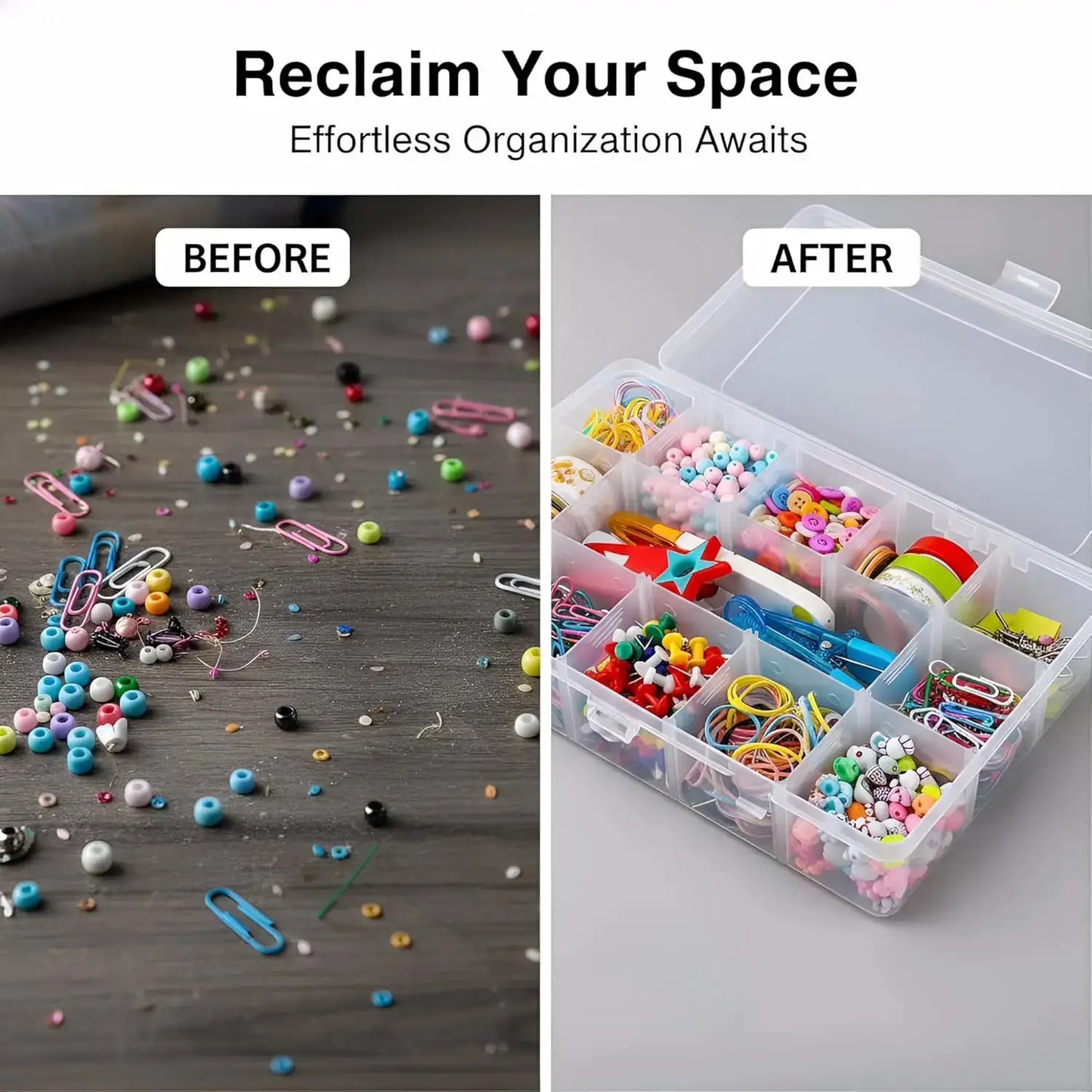 15 Grids Clear Plastic Organizer Box with Adjustable Dividers, Craft Storage Containers for Jewelry, Beads, Screws, Tackle Box from PriceLows™