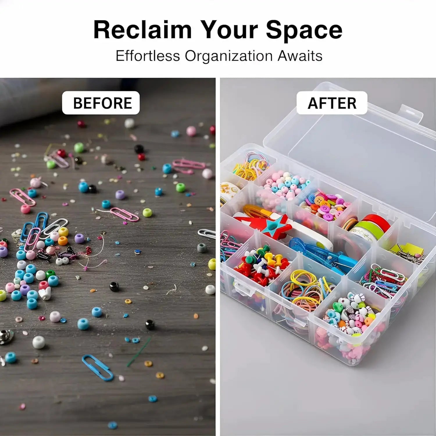 15 Grids Clear Plastic Organizer Box with Adjustable Dividers, Craft Storage Containers for Jewelry, Beads, Screws, Tackle Box from PriceLows™