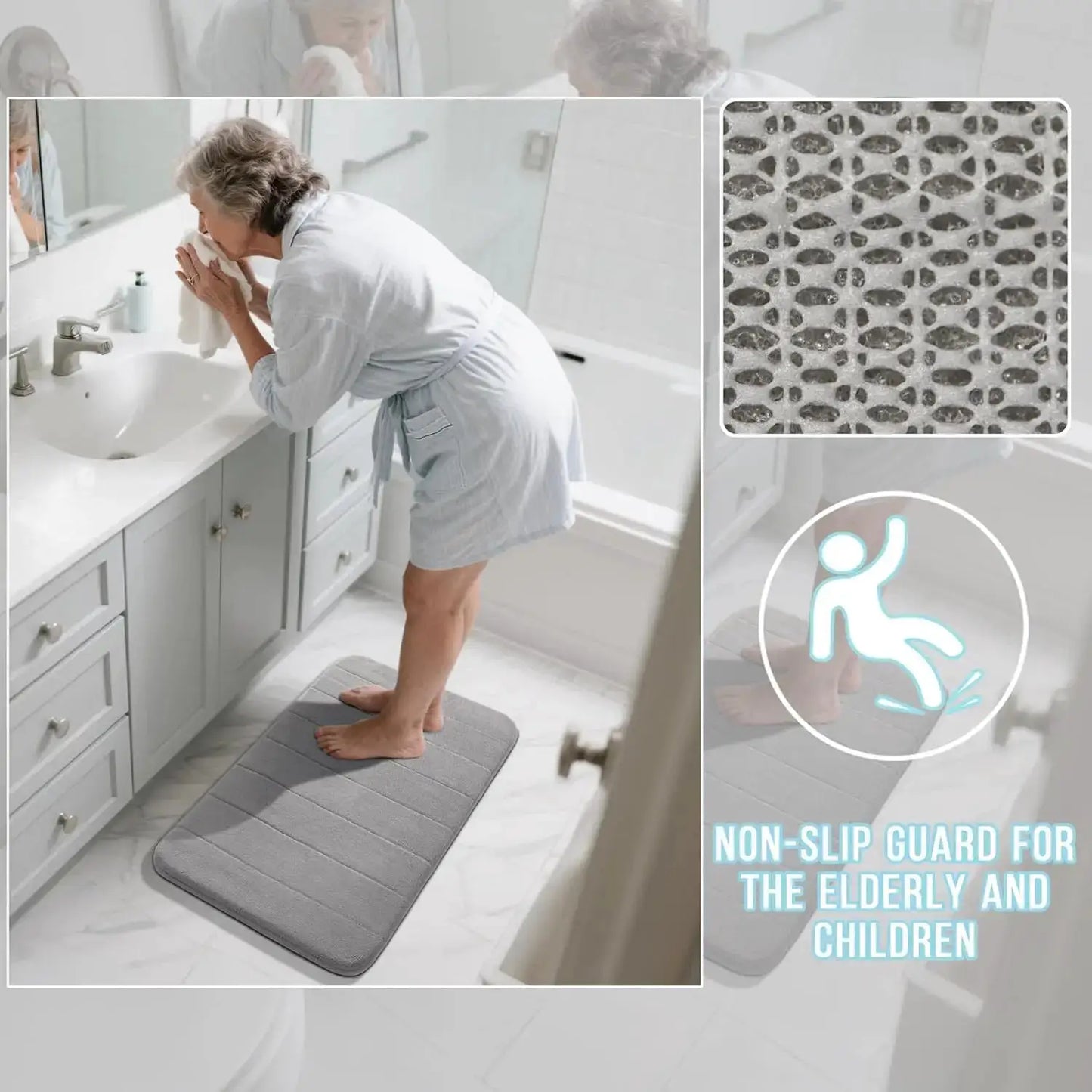 Memory Foam Bath Mat Set 3 Pieces - Super Soft Absorbent Quick Dry Non Slip Bathroom Rug for Tub Shower Vanity Toilet Base Gray from PriceLows™