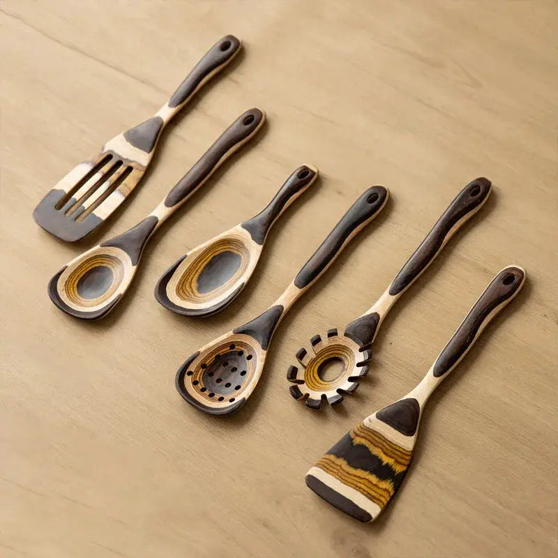 Wooden Kitchen Utensils Set | Heat Resistant | Gradient Color | 6 Piece