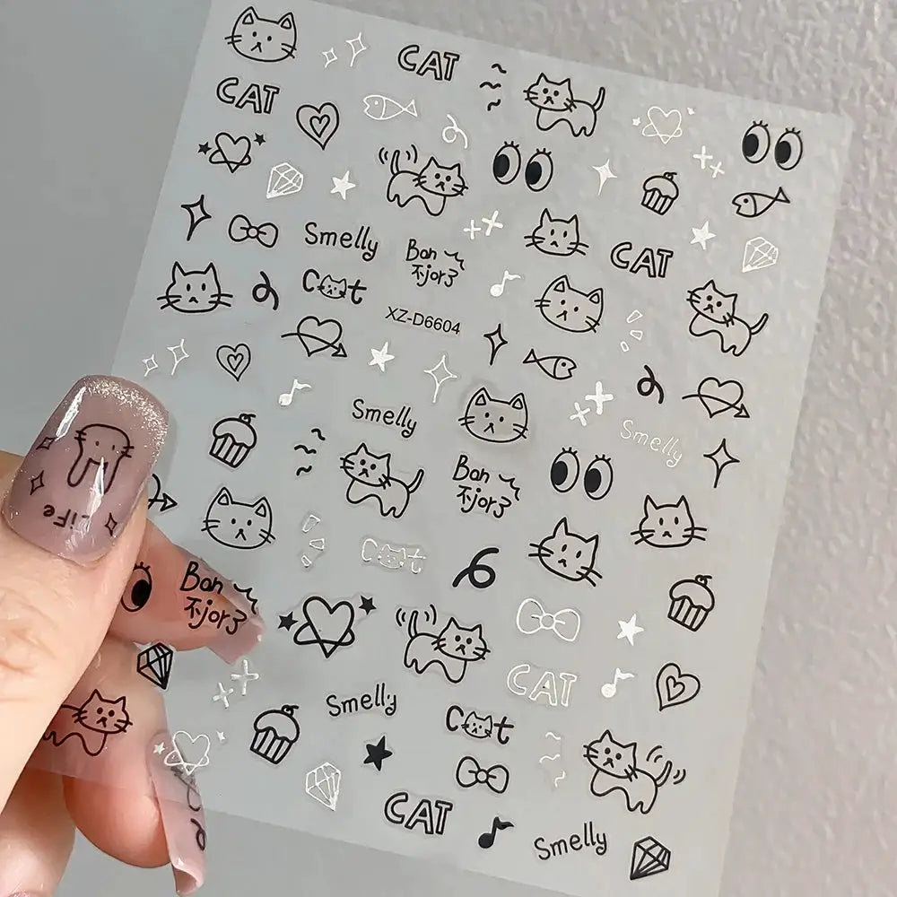 1PC 5D Cartoon Black Cat French Nail Stickers Kawaii Aurora Shell Cat Star Nail Decals 8*10cm Self-Adhesive Manicure Accessories from PriceLows™