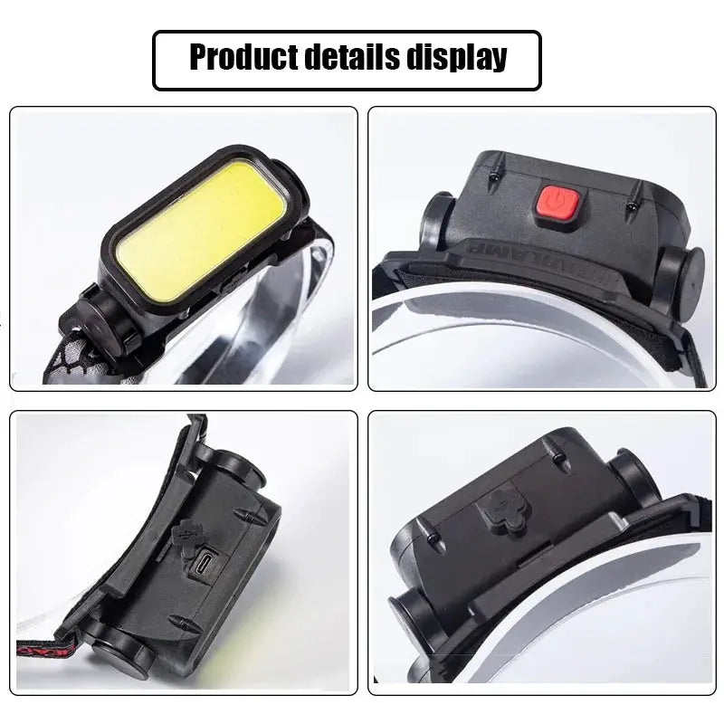 Powerful COB LED Headlamp USB Rechargeable 4 Modes Lighting Head Flashlight With 18650 Built in Battery Camping Fishing Lantern from PriceLows™