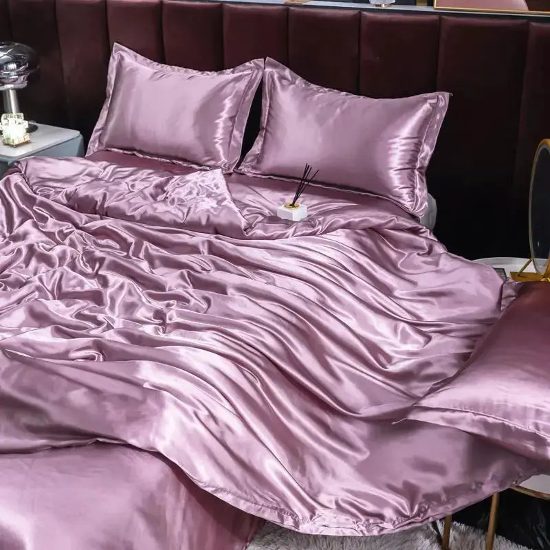 Ice Silk Bedding Set | Satin Duvet Cover | 100Gsm Solid Color | 5Ft To 7Ft Fits