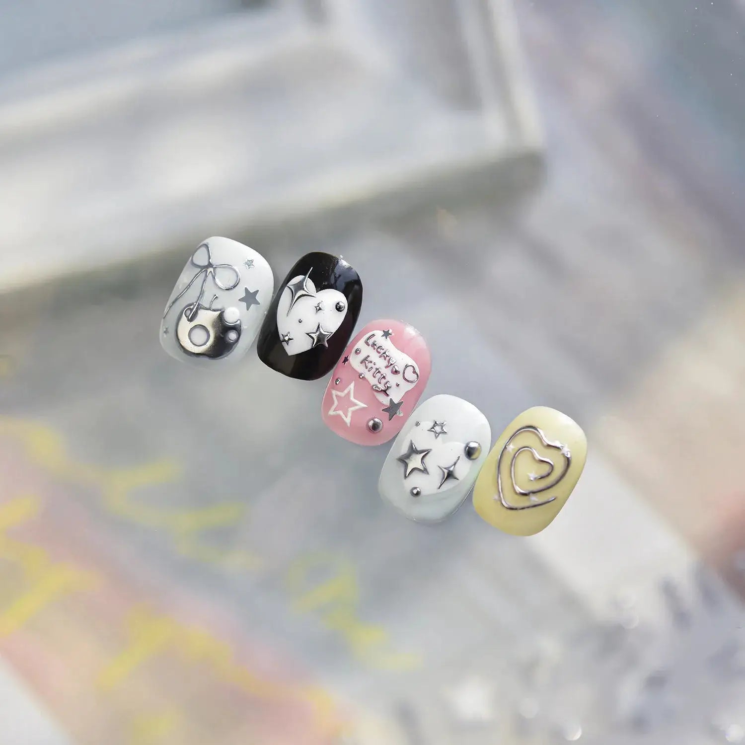 1pc 5D Metallic Silver Nail Stickers Stars Bow Love Heart Back Adhesive Nail Art Sticker DIY Cute Nails Decorations Decals Parts from PriceLows™