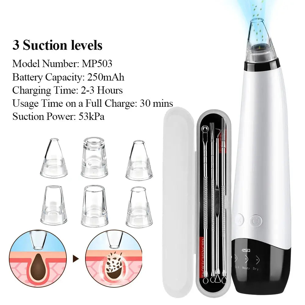 Blackhead Remover Facial Pore Cleaner 3 Suction Power Electric Pimple Acne Extractor Tool Face & Nose Whiteheads Vacuum Removal from PriceLows™