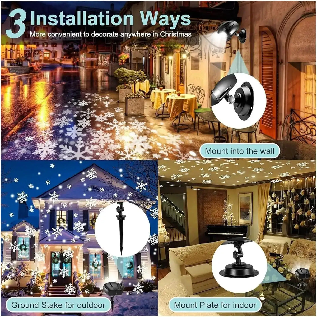 Christmas LED Projector Lights | Double Head Snowfall | IP65 Remote Timer