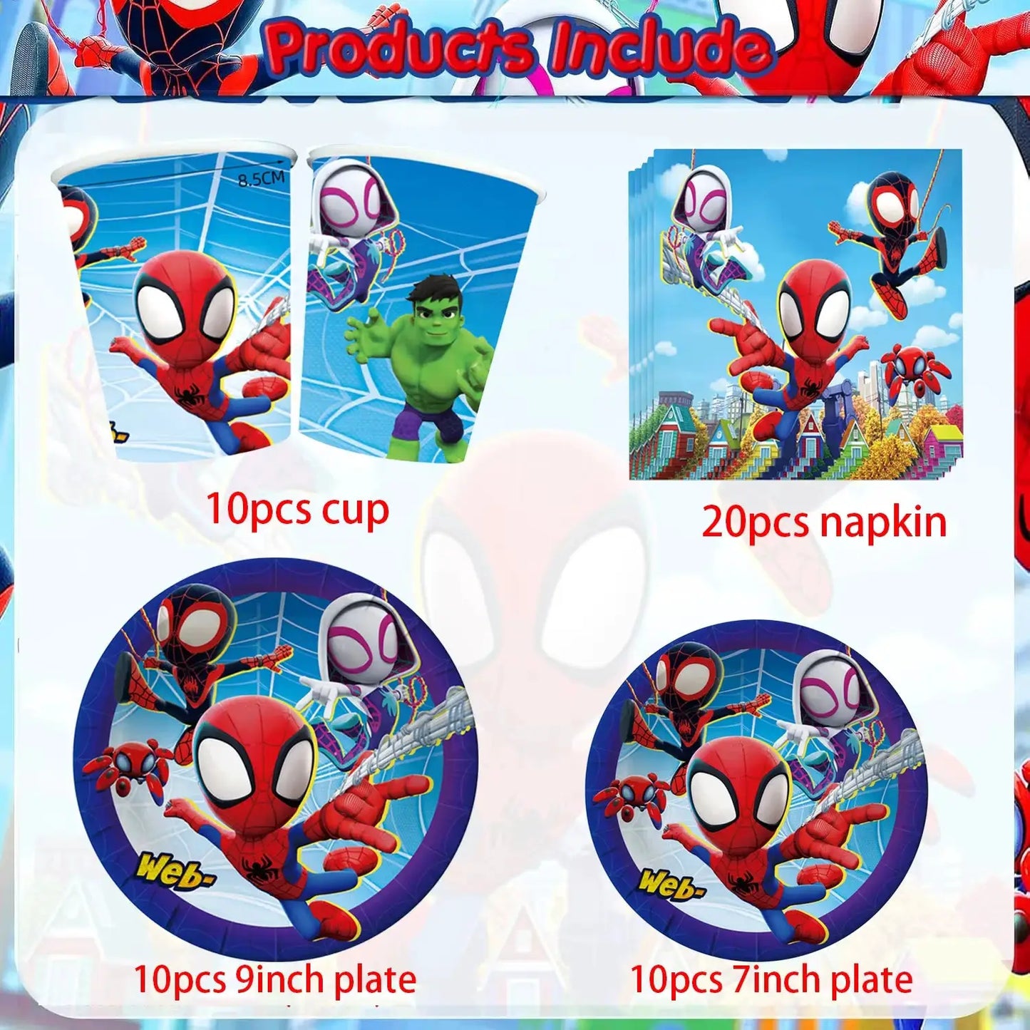 Spider Birthday Party Supplies | Disposable Tableware Set | 3D Balloon | Kids