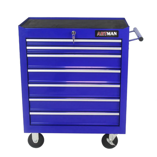 Cabinet, Box, 7 Drawer Rolling Tool Box with Key Lock for Garages, Workshops, Repair Shops, Blue; Steel Rolling Tool Boxes from PriceLows™